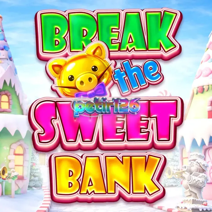Tampilan visual ceria dari slot Break the Sweet Bank dengan simbol permen dan piggy bank.